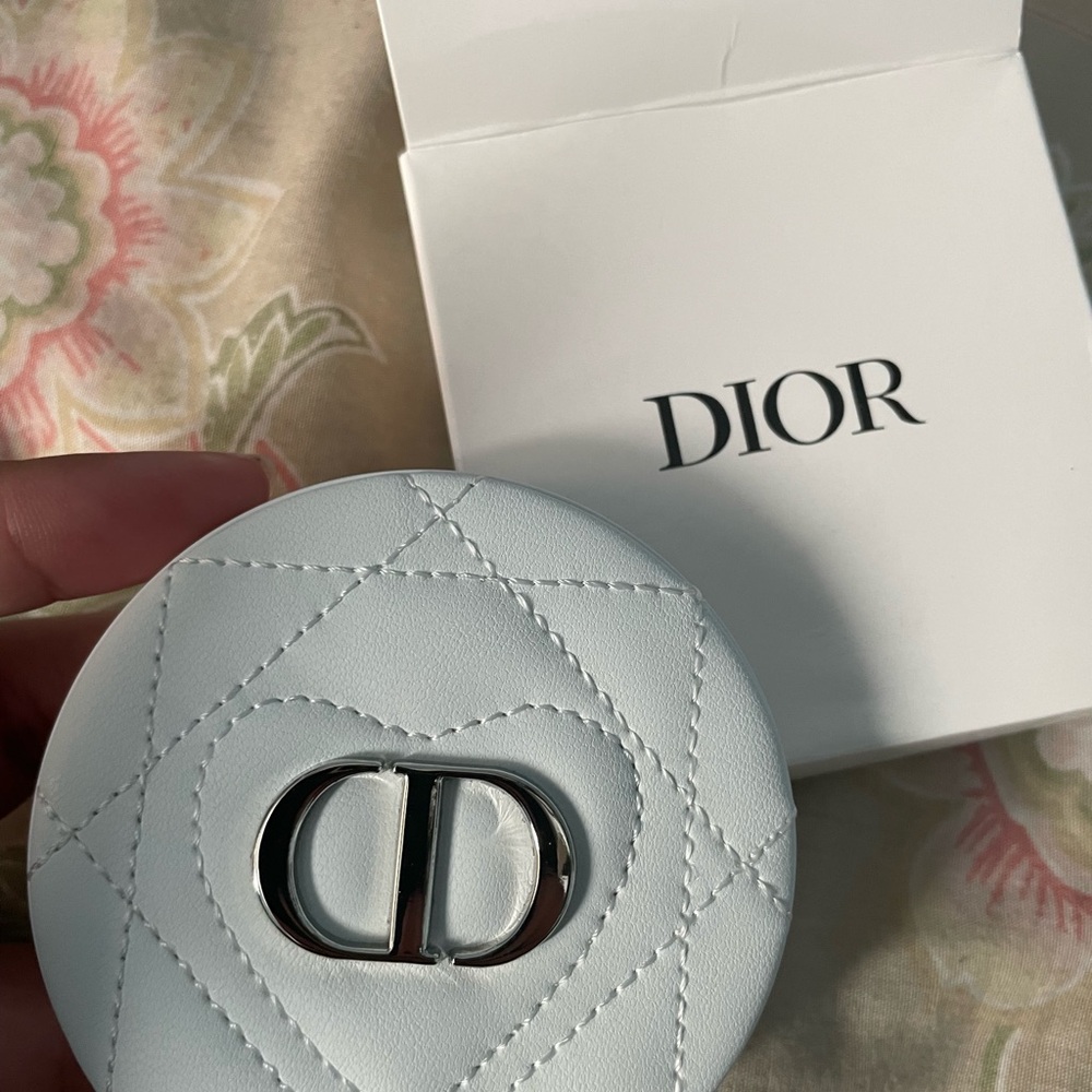 Dior White Quilted Compact with Silver Detail